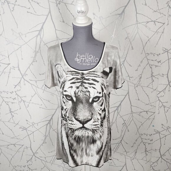 Vanilla Sugar Tiger Face Print Stretch Jersey Scoop Neck Tee - Picture 1 of 5